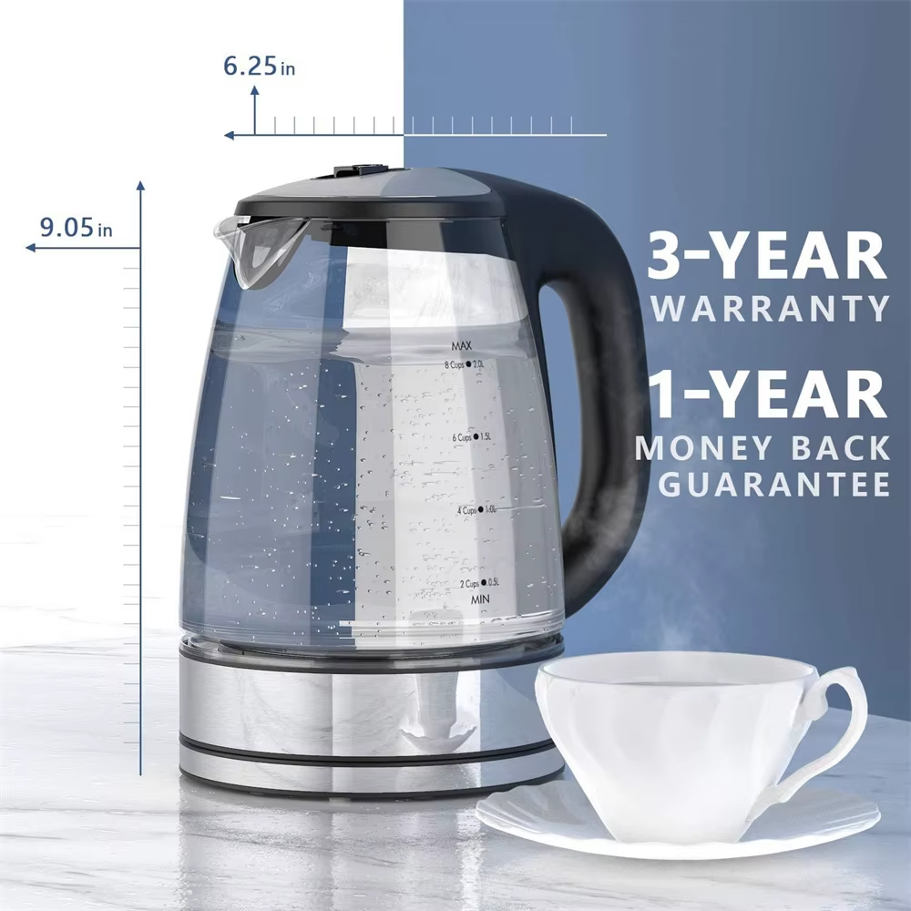 DEVISIB Electric Kettle Temperature Control 4Hours Keep Warm 2L Glass Tea Kettle 2200W Water Boiler LED Indicator Auto Shut-Off